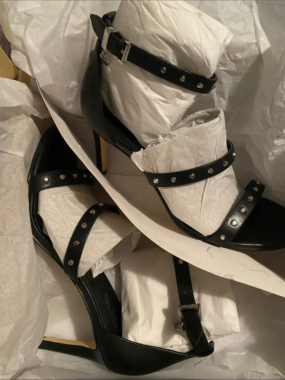 Michael Kors Black Leather Open-Toe Ankle Strap Heels